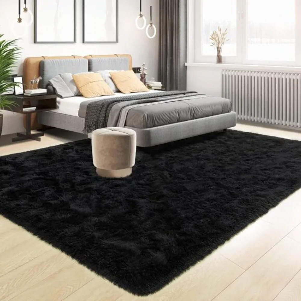 New 4x6 Super Soft Fluffy Area Rug, Black Shaggy Non-Slip Carpet for Room Decor